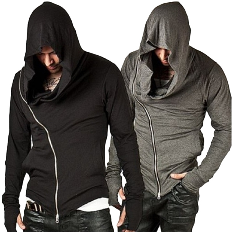 

Spring and summer new men' oblique zipper hooded sportswear outdoor coat, Grey charcoal
