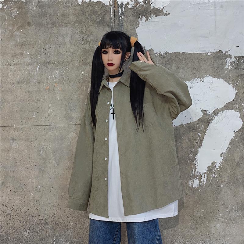

Women's Blouses & Shirts Gothic Dark Basic Long Sleeve For Women 2021 Fashion Trends Streetwear Teenage Girls Oversized Button Up And Tops, Blue