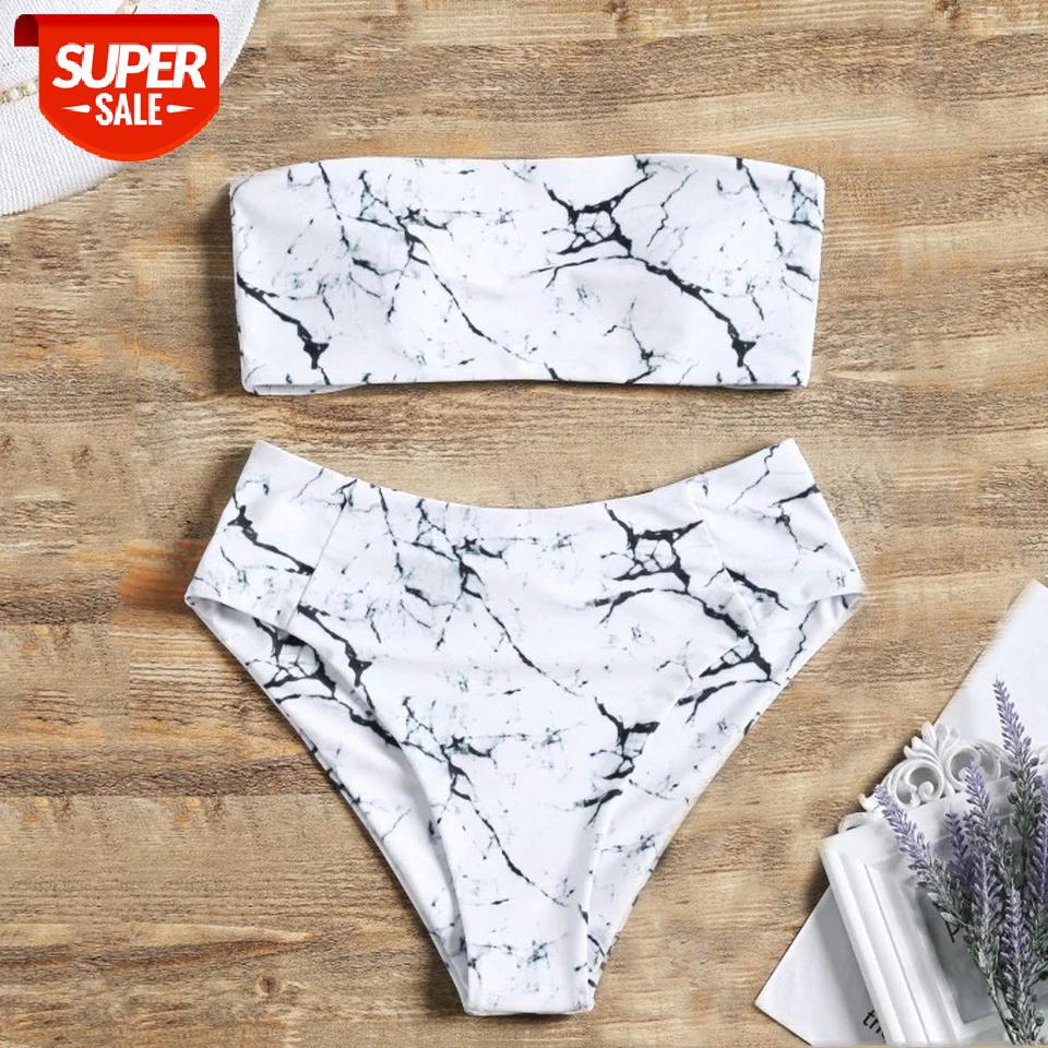 

2020 Summer Beach Bikini Set Women Sexy Print High Waist Push Up Padded Bikini Sets Strapless Swimsuits Bathing Suit Swimwear #ar8Y, White;black