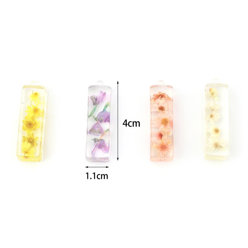 

Charms DoreenBeads Retail Resin Charm Pendants Rectangle Dried Flower Transparent For Neckalce Jewelry Making 40mm X 11mm, 2 PCs, Bronze;silver