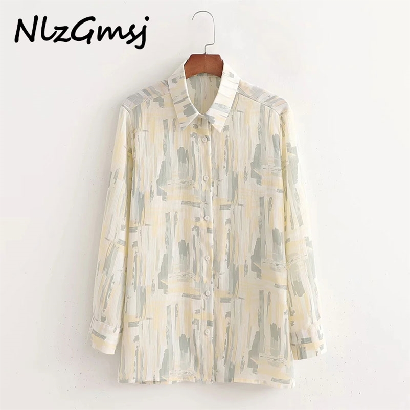 

Blouse Women' Printed Single Breasted Loose Comfortable Casual Shirt Long Sleeve Spring Summer Fashion 04 210628, As picture