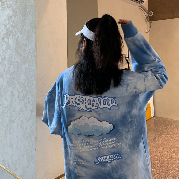 

Blue Letter Print Hoodie Oversized Womens Tie Dye Print Hoodie 2021 Fashion Korean Style Sweatshirts Long Sleeve Tops, Black