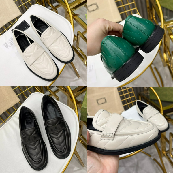 

New loafers designer shoes Women Boat shoe leather round toe casual shoese All-match Tricolor Black white green With box size 35-40