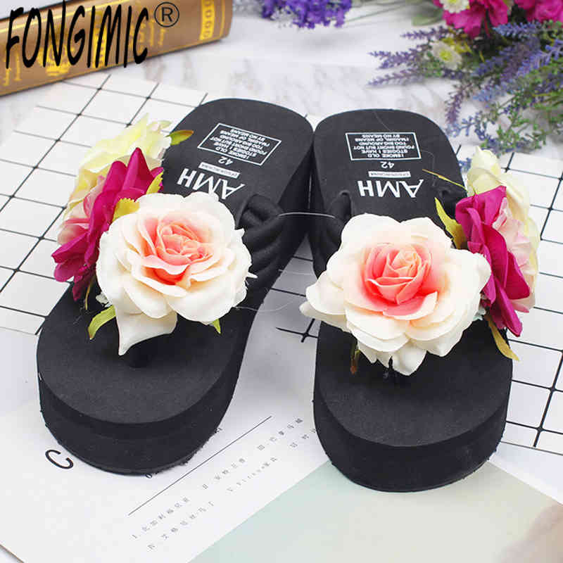 

Fongimic Women Summer Flip Flops Slippers Indoor Floor Flowers Handmade Beach Seaside Holiday Characters Diy, Pink