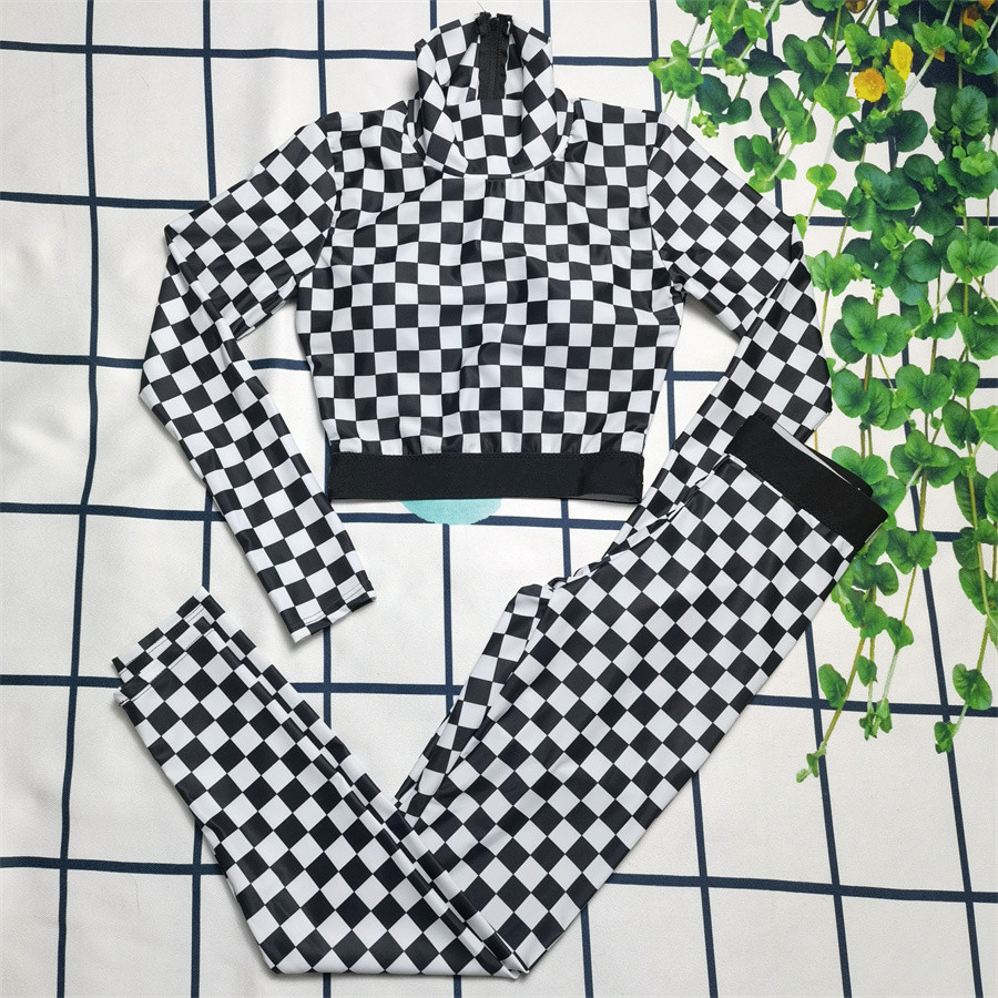 

Women' Checked Tracksuits Yoga Set Workout Clothes Wear Sports Gym Legging Fitness Bra Crop Top Long Sleeve Yoga Suit, Extra shipping cost