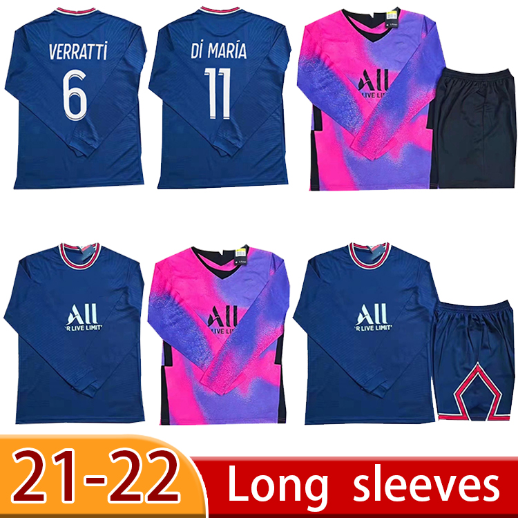 

2021 2022 MBAPPE paris soccer jerseys 3rd 4ht Long sleeve 21 22 Maillot ICARDI boys Full set uniform football shirt, Third suit patch bl0074