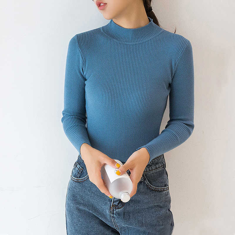 

Korean Sweater Women Turtleneck s for Long Sleeve Pullover Casual Woman Basic Autumn Solid s 210604, Brick red