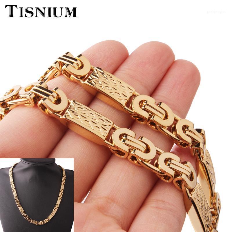 

Tisnium 8mm Aesthetic Gothic Men's Necklace Bracelet Byzantine Style Flat Chain Gold Color Stainless Steel Jewelry Wholesale Chains, Silver