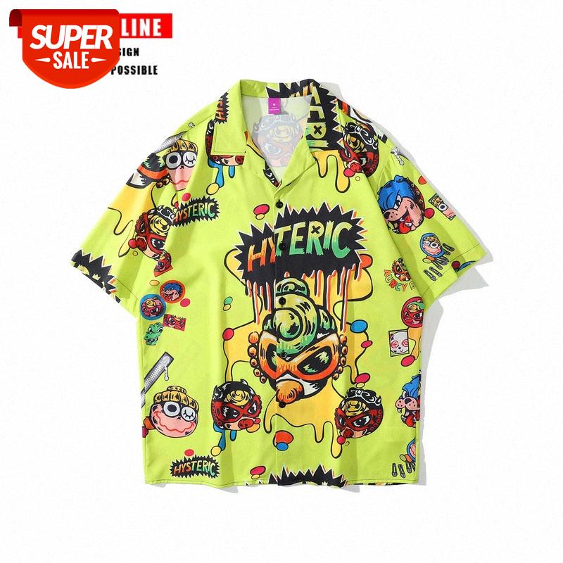 

TKPA Harajuku Fun Print Short Sleeve Shirt Men and Women Country Retro Hip Hop Loose Casual Wei Yi #WJ1v, White;black