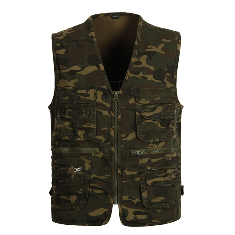 

2021 New Military Male Cotton Camouflage Casual Large Size Mens Vest V-neck Tooling Sleeveless Jacket with Many Pockets Outdoor Waistcoat Jn, Camouflage vest