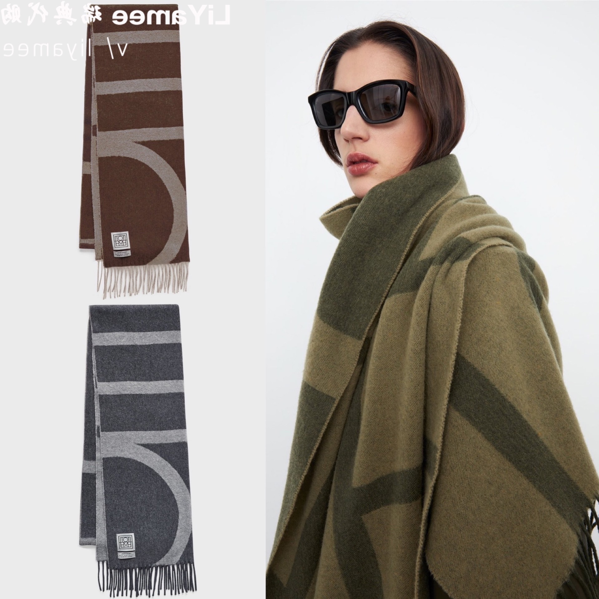 

Sweden toteme Monogram jacquard letter pattern wool tassel Scarf Shawl
