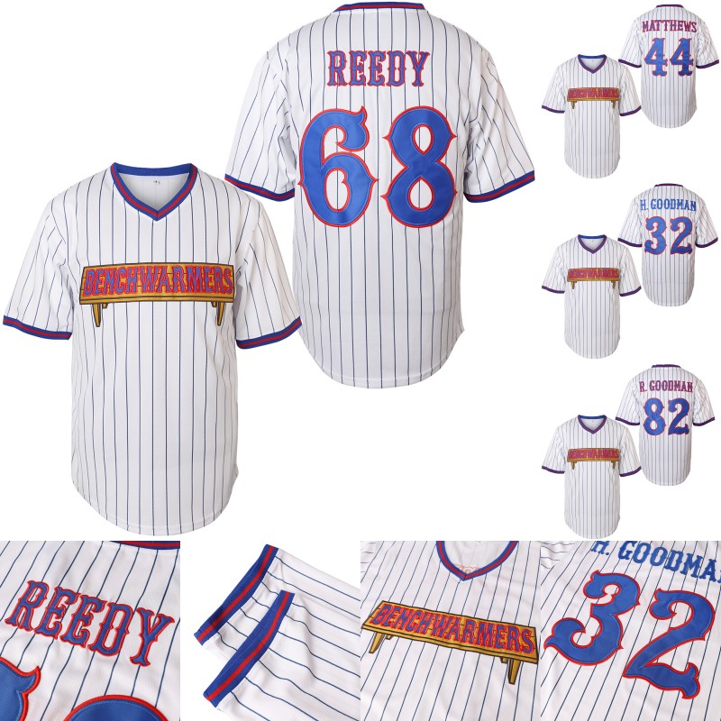 

Benchwarmers Pinstriped Baseball Jersey 68 Clark Reedy 32 Howie Goodman 82 Richie Goodman 44 Gus Matthews Stitched Baseball Jerseys S-XXXL, Blank