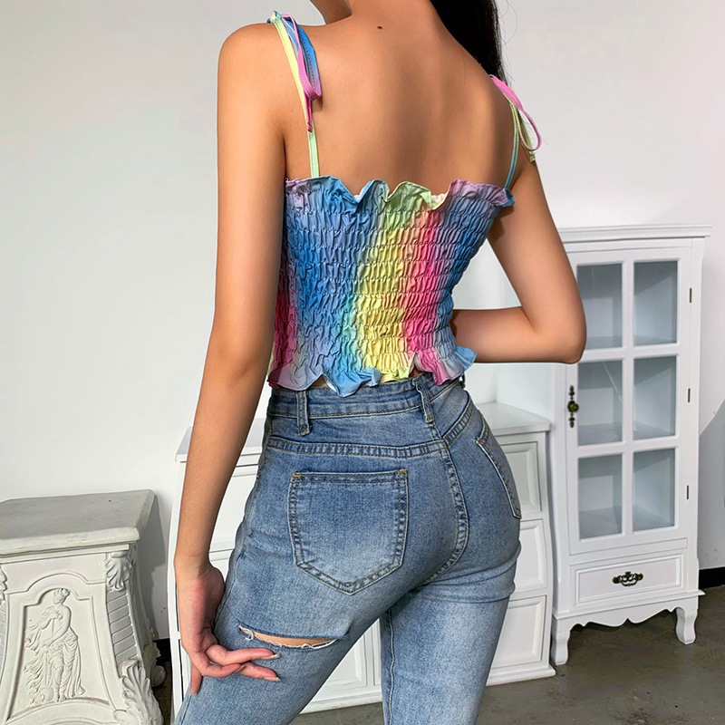 

Gotbblack Fashion Sexy Rainbow Tie Dye Backless Camisole Women Slim Ruched Casual Crop Top 2021 New Streetwear Bodycon Club Vest, White