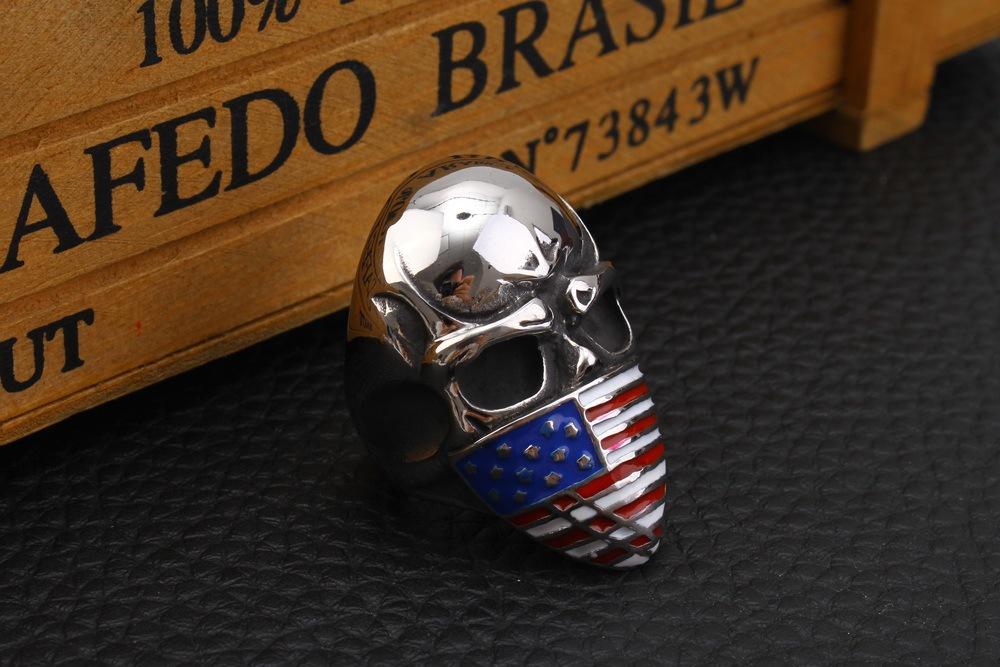 

Fashion American Flag Masked Infidel Skull Biker Ring Stainless Steel Jewelry Gothic Skull Motor Biker Men Ring for Men Gift 2 Color