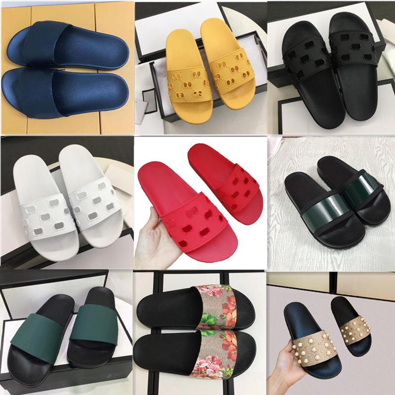 

Top Quality Studded leather slippers women men sandals Slides Summer Fashion Indoor Wide Flat Flip Flop slide Slideshow With Box Size EUR35-45 G1-1, 19