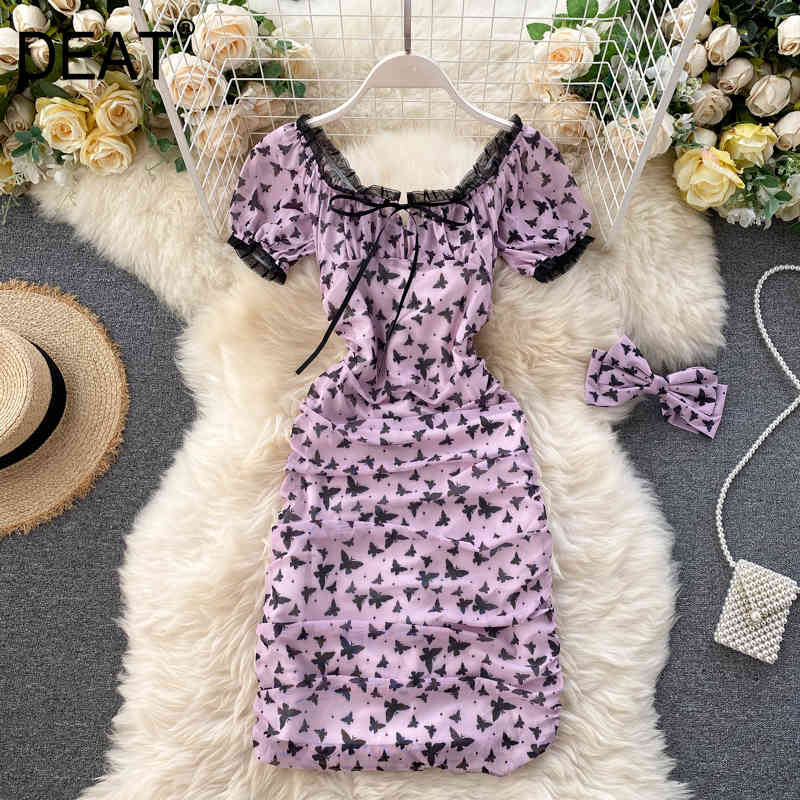 

Women printing lace Dress square collar Short sleeve Arrivals Lady Sexy Fashion Spring Summer 11D242 210525, Purple