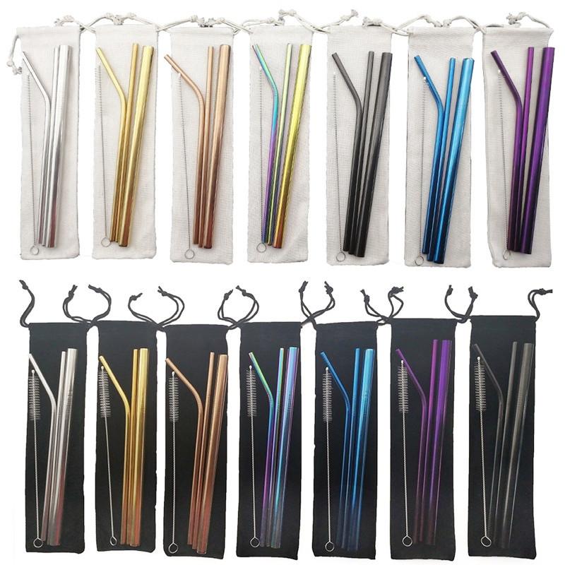 

Drinking Straws 5pcs 304 Stainless Steel Environmentally Friendly Reusable Straw Set High-quality With Cleaning Brush And Bag