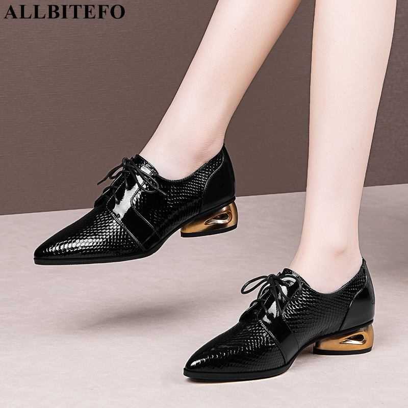 

ALLBITEFO high quality genuine leather thick heels office ladies shoes brand high heel shoes women heels shoes size:34-42 210611, As picture