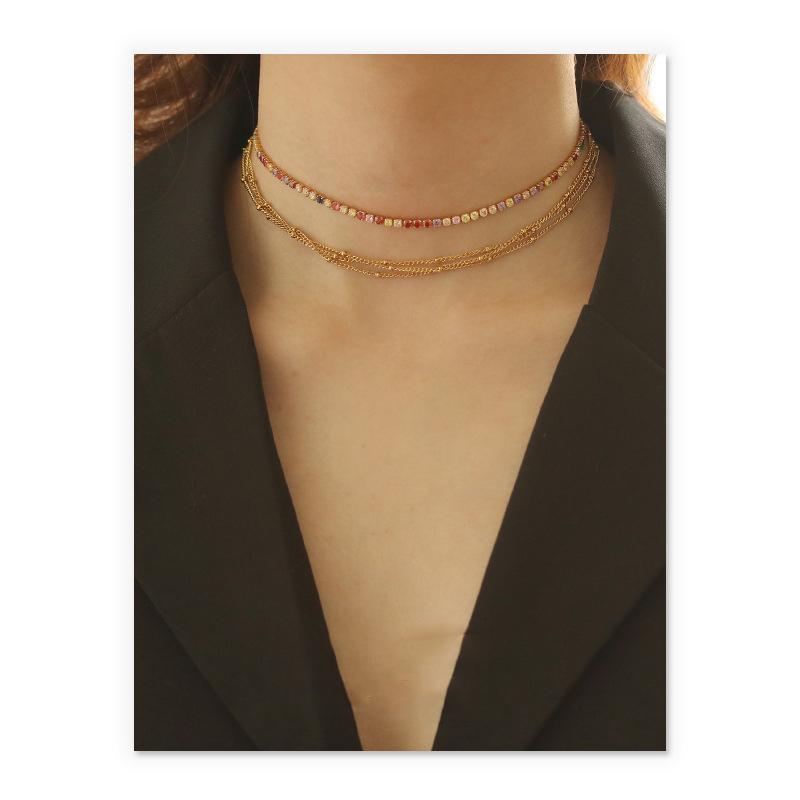 

Chains Korean Electroplated Gold Multilayer Stacked Collar Fashion Simple Bead Chain Necklace For Women Boho Designer Jewelry