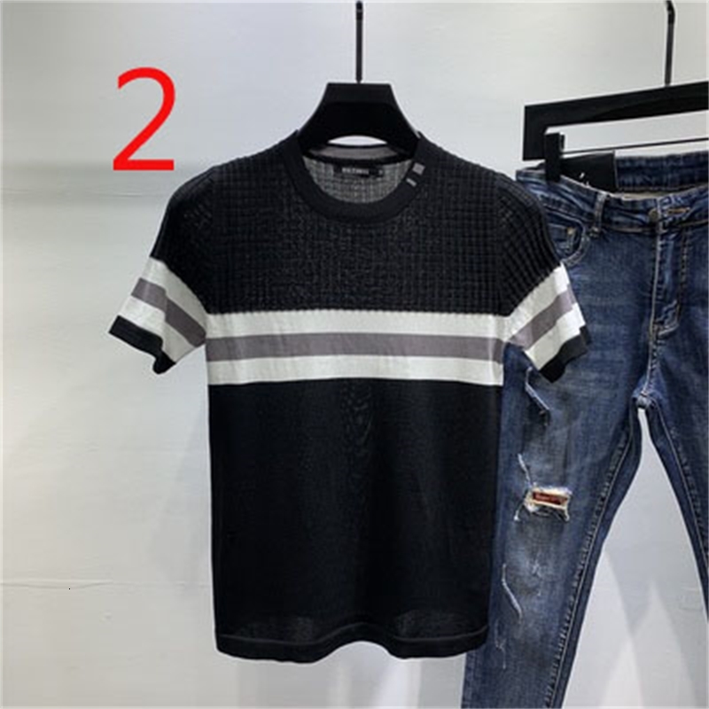 

2021 New Short-sleeved Compassionate Summer Men's Ice Silk Round Neck Solid Color Half-sleeved Social Thin Section Cj0f