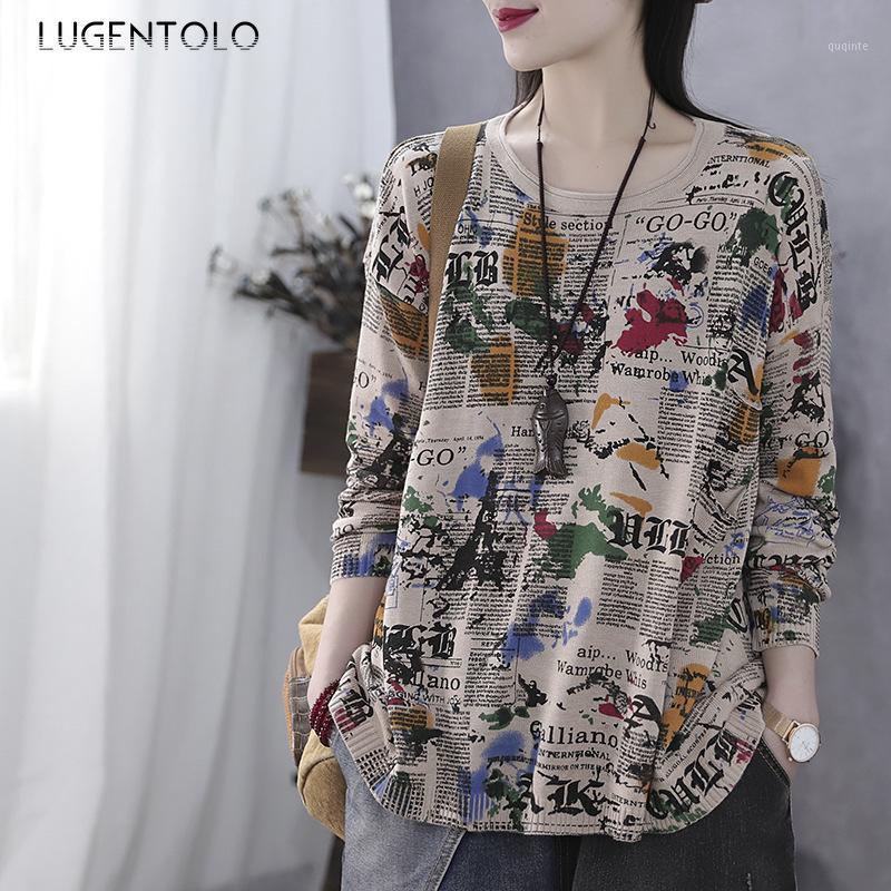 

Women's Sweaters Lugentolo Sweater Women 2021 Autumn Winter Korean Fashion Print Knit Loose Retro Pullovers O-Neck Full Sleeve, Beige