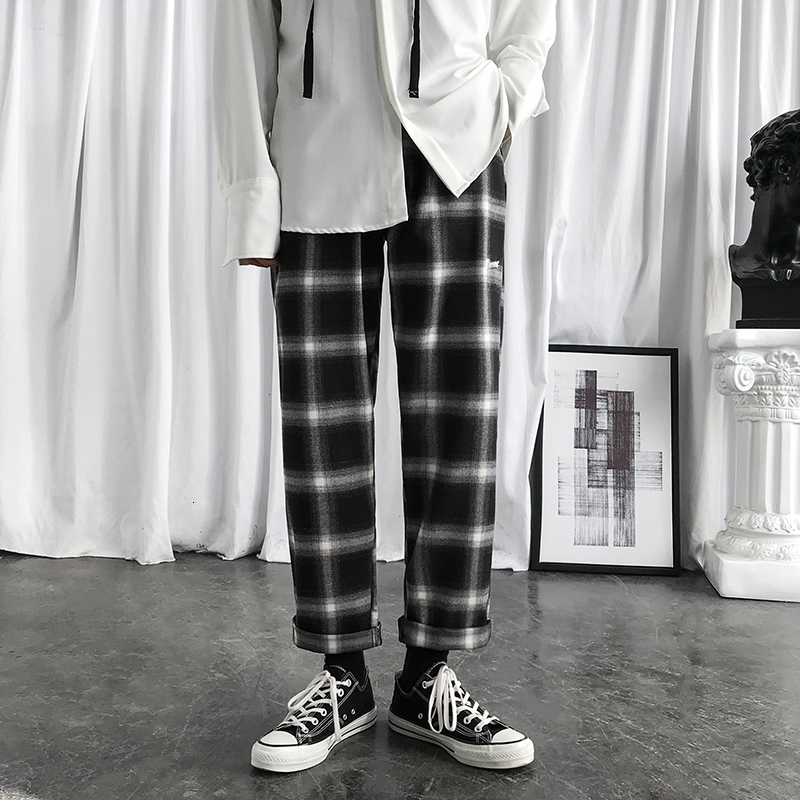 

2021 New Men's Lattice Printing Leisure Casual Black Color Fashion Loose Haren Pants High Quality Plaid Trousers Size M- Ax21