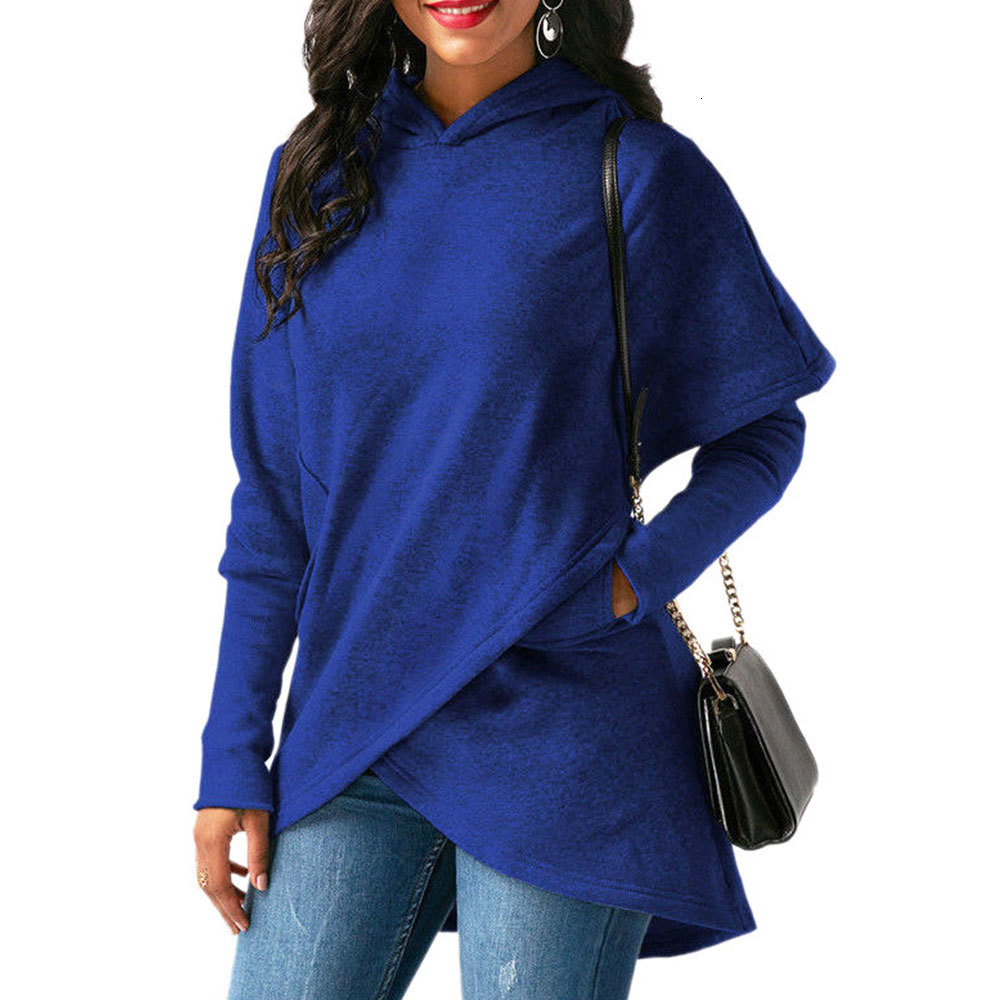 

2021 New Plus Size Pockets Sweatshirts Casual Women Solid Autumn Streetwear Hooded Irregular Hoodies Pullover Tops 564u, Green