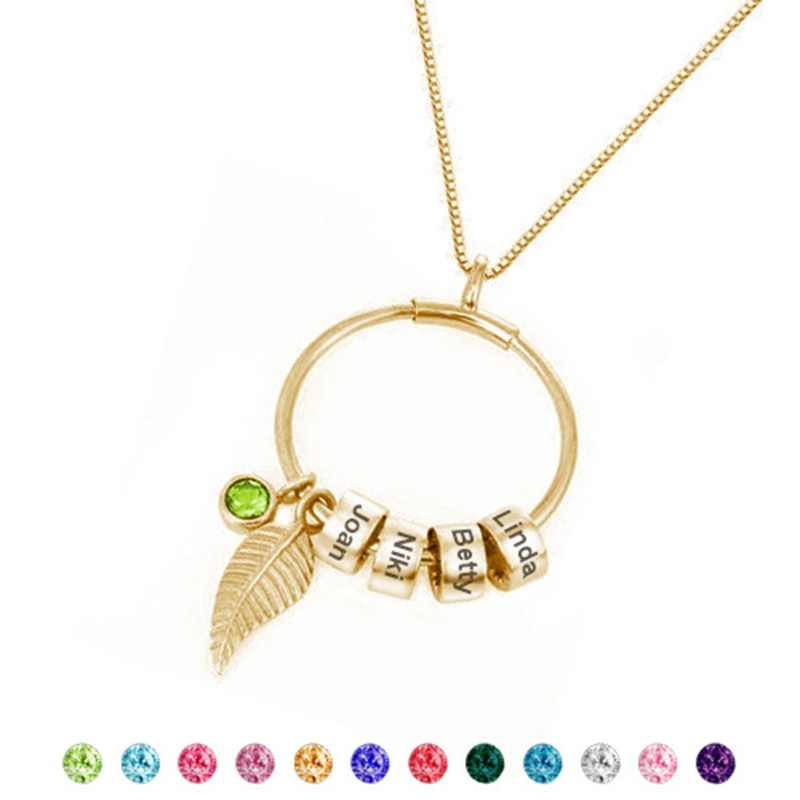 

Birthstone for Mom Personalized Family Beads Charm Grandmother, Mothers Necklace with Kids Names Box Chain