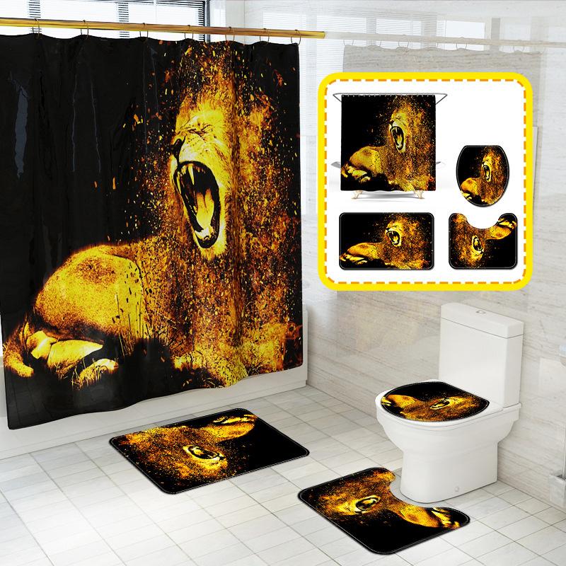 

Carpets Animal Bear Tiger Printed Bathroom Carpet Set Toilet Cover Four Piece Non Slip Rugs Jogo De Tapete Banheiro