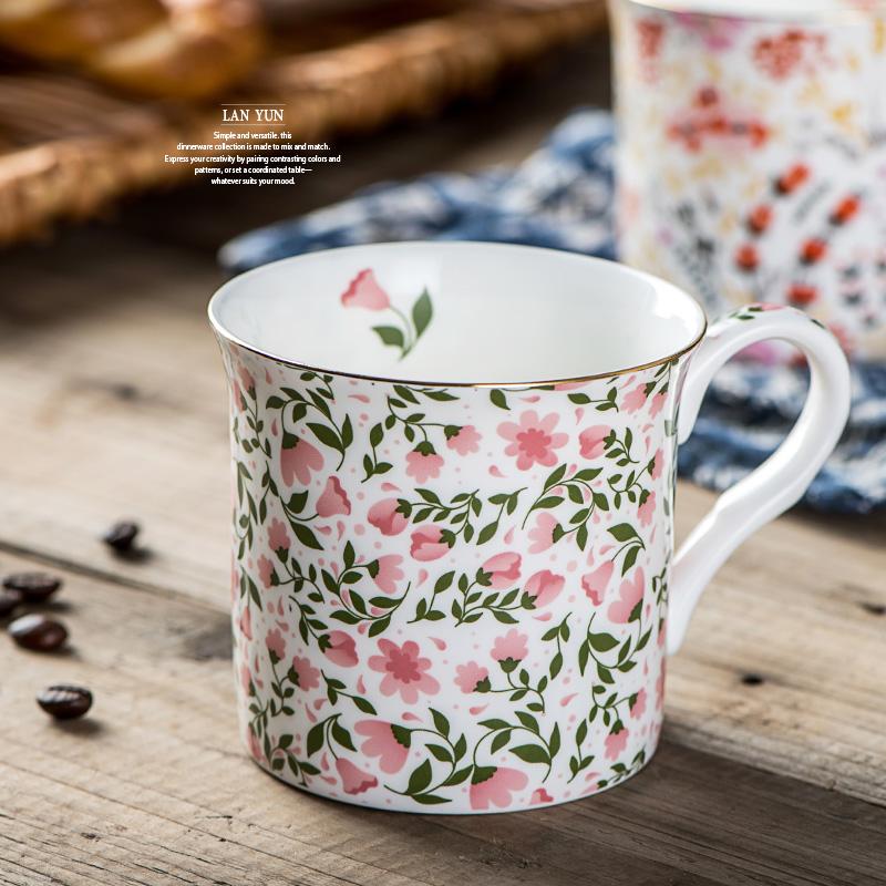 

Mugs EECAMAIL Flower Pastoral Mug Gentle Fresh English Porcelain Cup Retro Gold-painted Coffee Tea