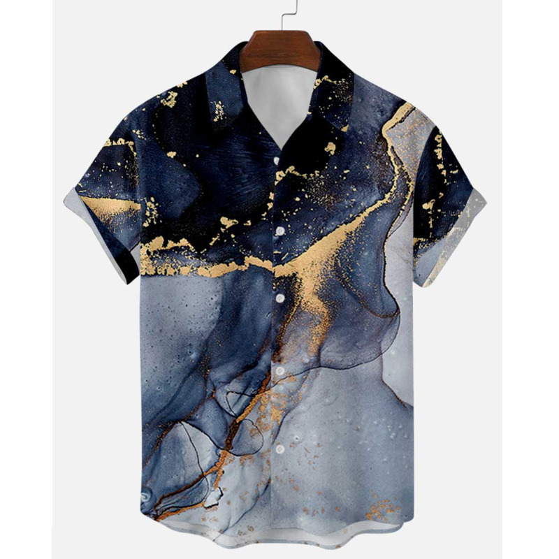 

Men's Casual Shirts Hawaiian shirt with short sleeves for men, wide button print and cloud dye, large size, 6xl, LOPR, 1# shoe box