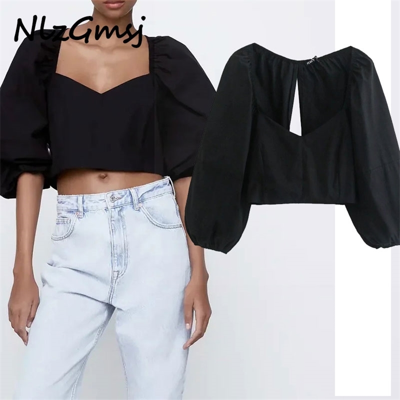 

Blouse Women Fashion Backless Short Puff Sleeve Top Woman Feminine Summer Sexy Streetwear 2023103 210628, As picture