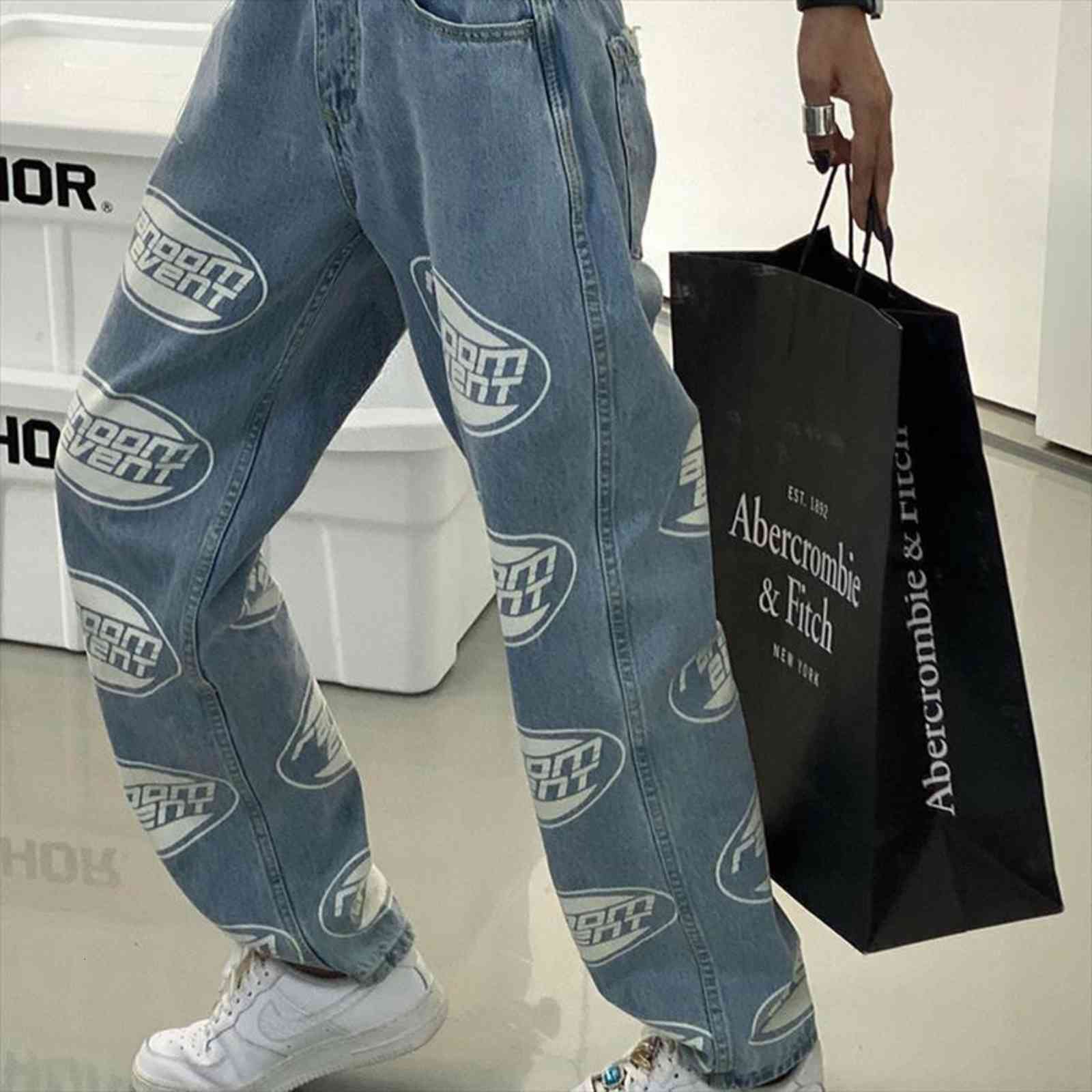 

fun all printed hip womens jean hop plus size y2k retro streetwear trousers spring and autumn slim waist women, Blue