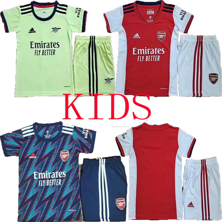 

Arsenal KIDS KIT soccer Jersey 21 22 Home away Yellow blue white red PEPE XHAKA AUBAMEYANG SAKA TORREIRA 2021 2022 boy set Football shirt child