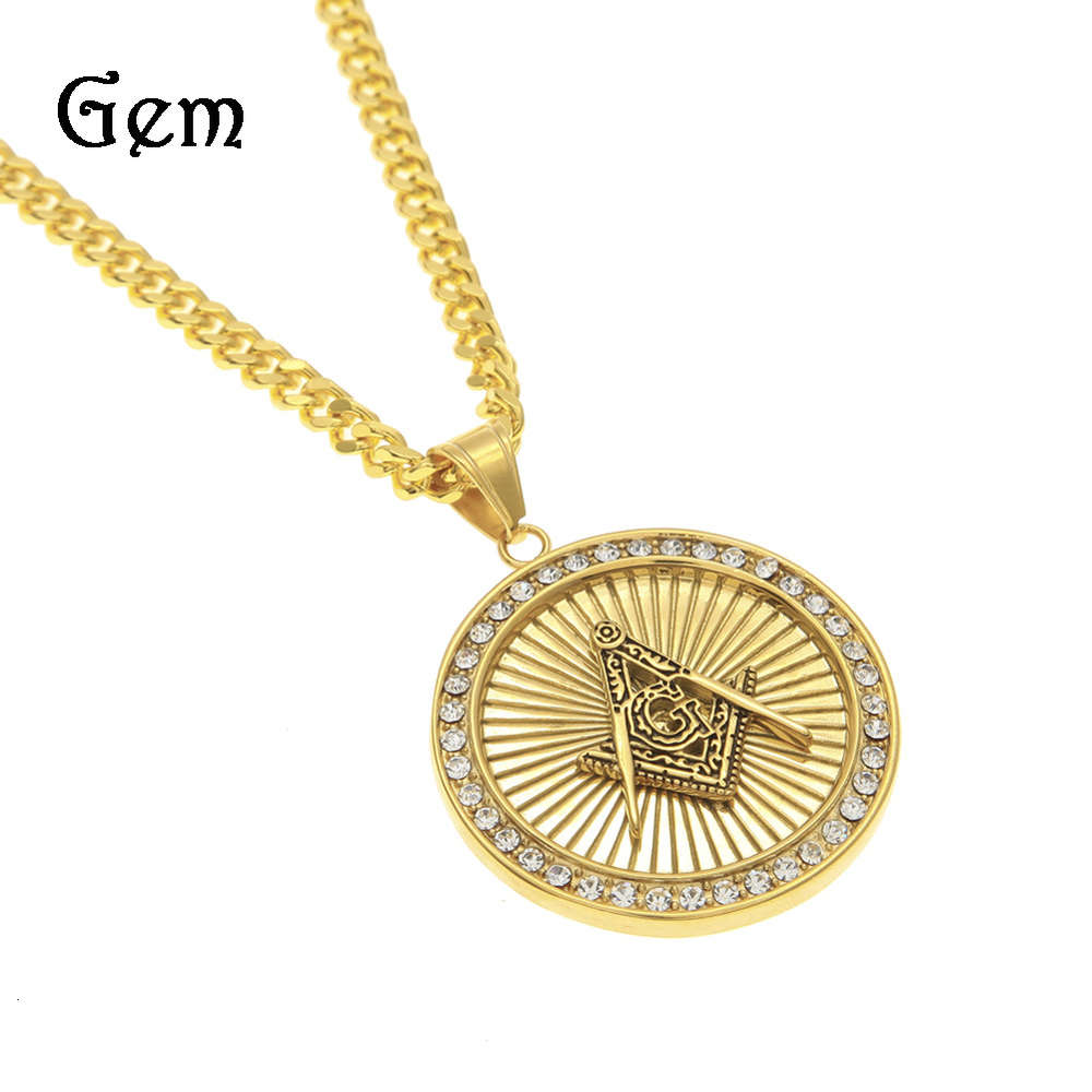 

Jewelry Masonic Pendant New Large Round Diamond Stainless steel hip hop jewelry