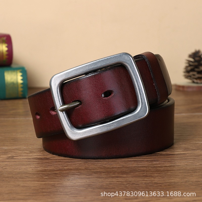 

Thick Stainless Steel Buckle Belt Mens Genuine Leather Pure Cowhide Retro and Fashion All-Matching Youth Jeans No. 2, Black