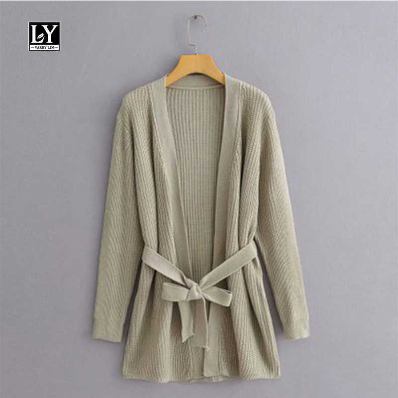 

LY VAREY LIN Autumn Winter Women Loose Sweater Cardigan Japanese Style Long Sleeve Open Stitch Lace Up Soft Outerwear 210526, Green