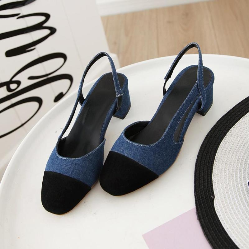 

PQECFS big size 32-45 med quality summer fashion women mixed colors buckle med heel sandals 1 colors, Blue