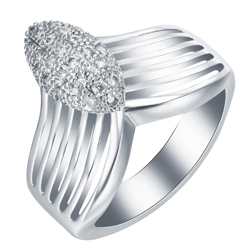 

Cluster Rings Hainon Silver Color Ring Simple Design White CZ Trendy Fashion Women Wedding Engagement Gift Luxury Jewelry