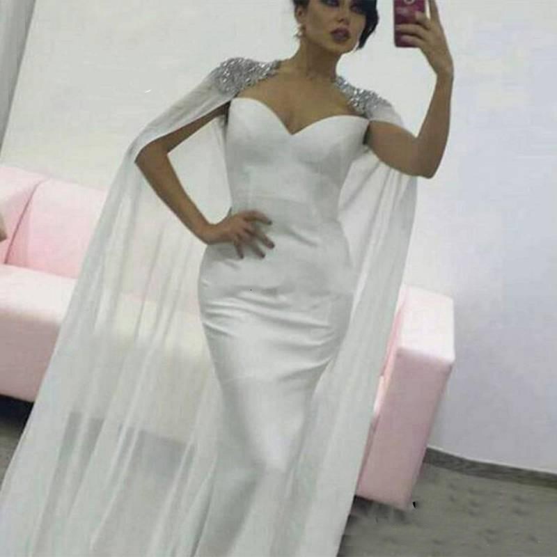 

New Vintage Mermaid White Evening Es 2021 with Wrap Sweep Train Satin Beading Prom Formal Gowns Vestidos De Novia Customed 24mi
