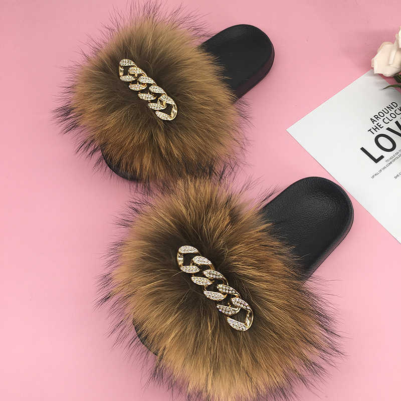 

Women Flip Flops Sandals Summer Fluffy Slippers Female Furry Slides Ladies Crystal Slipper Chain Female Shoe Flat 2021 Wholesale H0827, Only fur with velcro