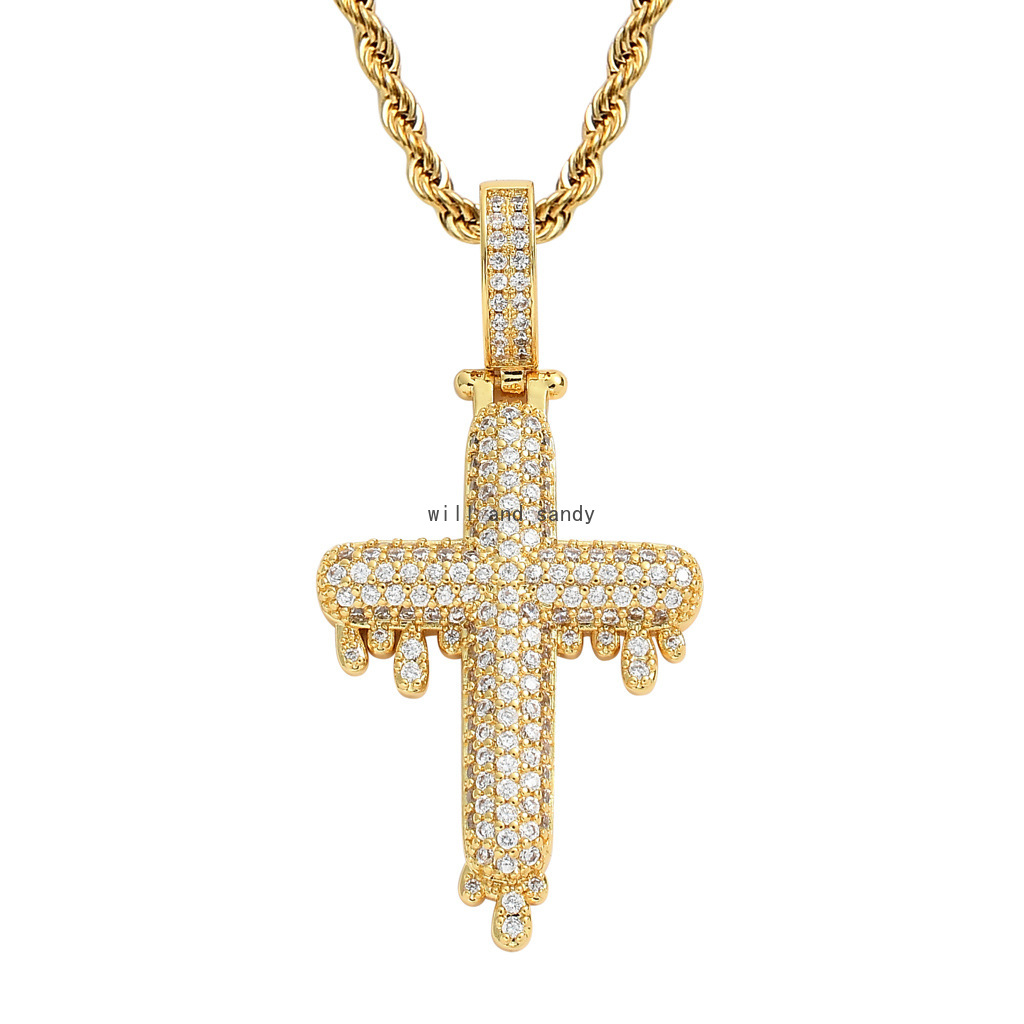 

Bling Drop Cubic Zircon Jesus Cross Necklace Jewelry Set Diamond Hip Hop 18k Gold Drop Crosses Crown Pendant Necklaces Women Men Fashion Wil, Silver