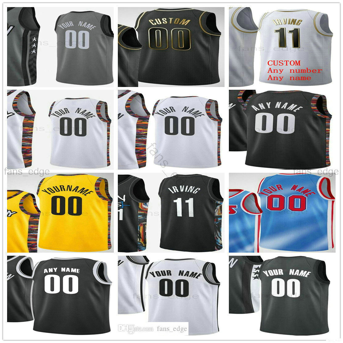 

Custom Printed 11 Kyrie 7 Kevin Irving Durant 13 Harden Joe 12 Harris Brooklyn Blake 2 Griffin Nets Man Women Kids Basketball Jerseys, Black;red