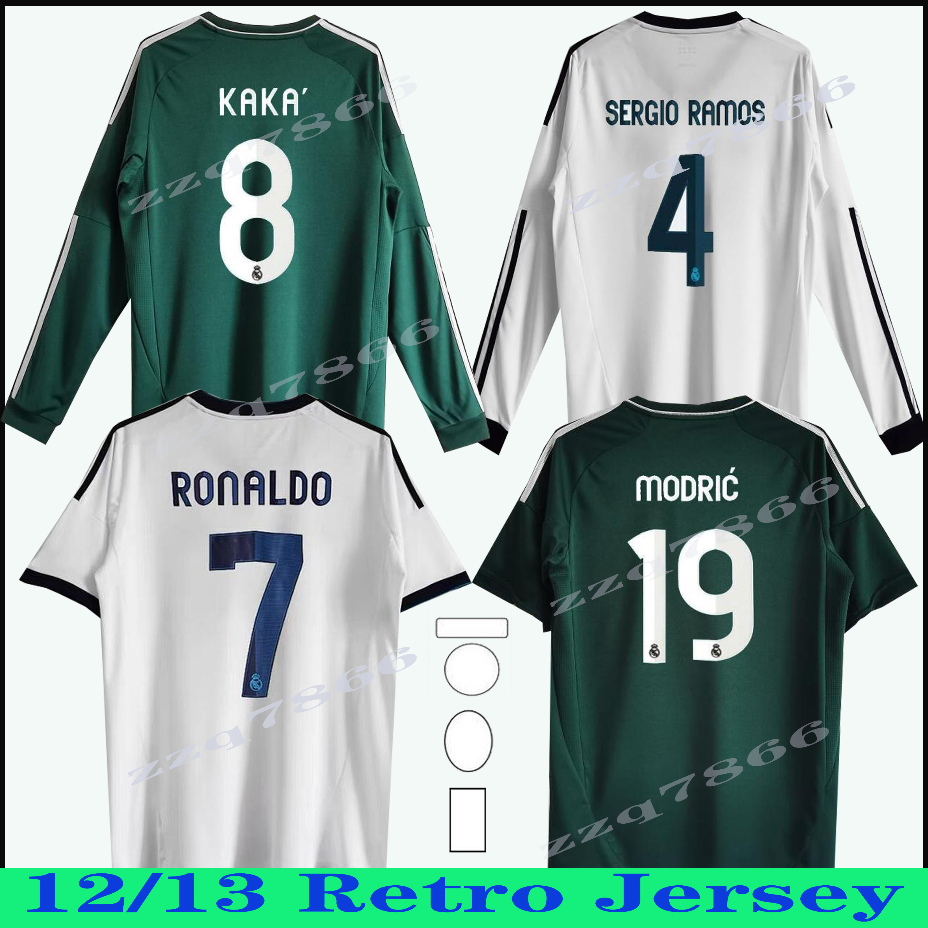

2012 real retro RONALDO Long sleeve soccer jersey madrid 2013 kaka BENZEMA Di Maria ALONSO MODRIC HIGUAIN home third classic vintage Short football shirt, Army green