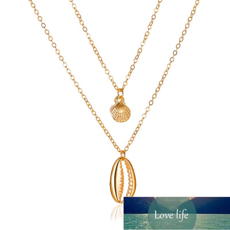 

Vintage Choker Necklace New Double-layer Shell Necklace For Women Gold Color Thin Chain Necklaces & Pendants Jewelry Colar Kolye Factory price expert design