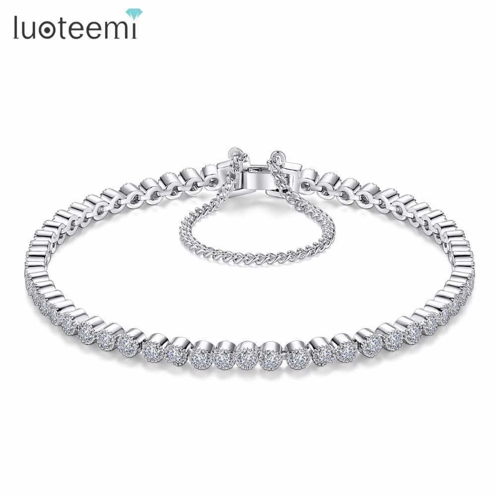 

Luoteemi Bridal Classic Tiny Clear Round Cubic Zirconia Tennis Bracelet Banlgles for Women Wedding Jewellry Q0719