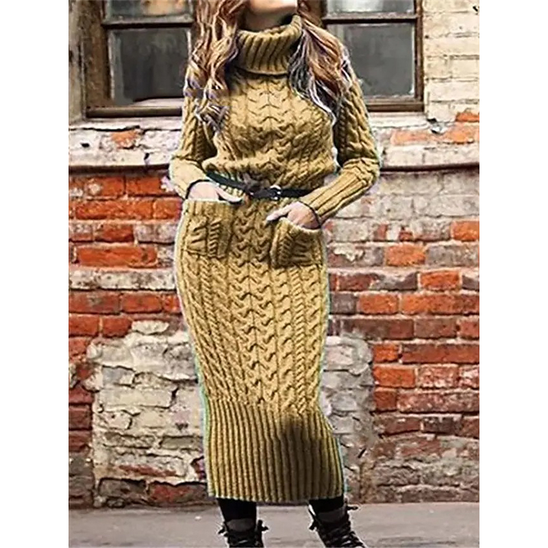 

Women's Sweater Jumper Dress Maxi Long Dress Long Sleeve Solid Color Pocket Fall Winter Turtleneck Casual 2021, Black;gray