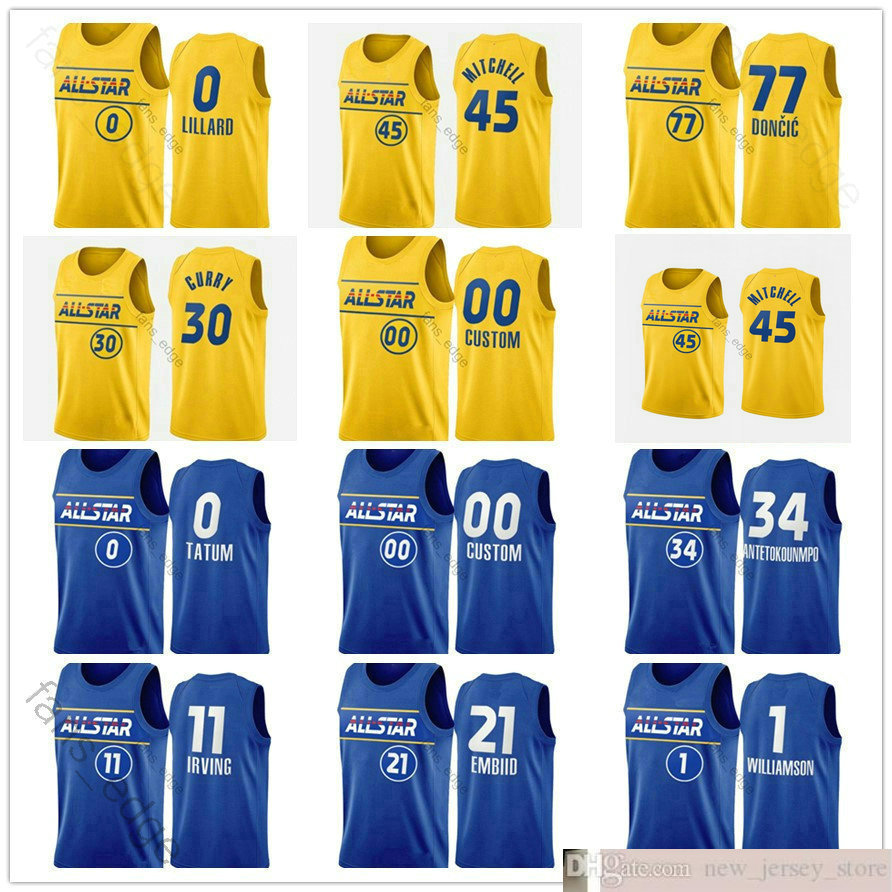 

Screen Printed 2021 All-Star Basketball Stephen James Luka Curry Doncic Nikola Giannis Jokic Antetokounmpo Damian Lillard Jerseys, Yellow