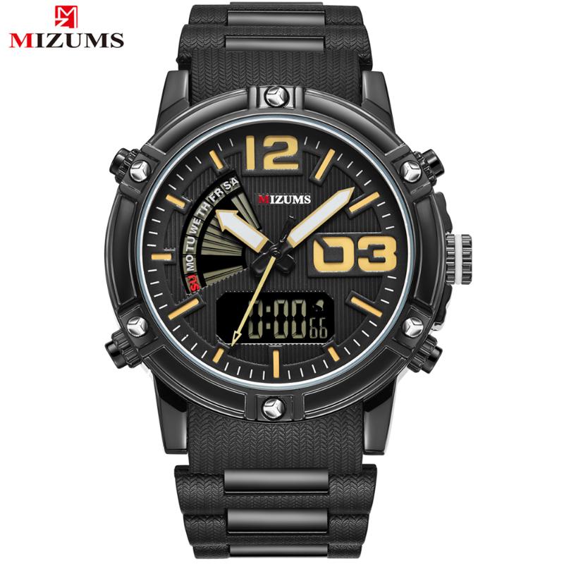 

Wristwatches Fashion Sport Super Cool Men's Quartz Digital Watch Men Sports Watches MIZUMS LED Waterproof, Black brown