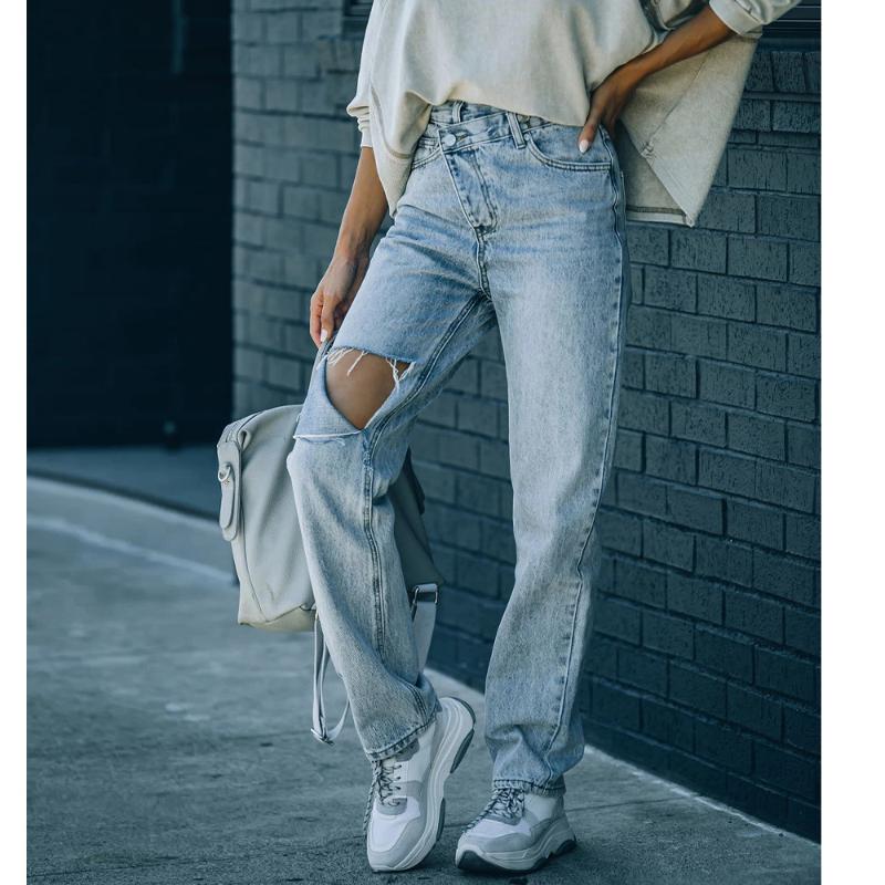 

Women's Jeans Women Fashion Trouser All Match Casual Irregular Torn Edges Holes Pants, Blue